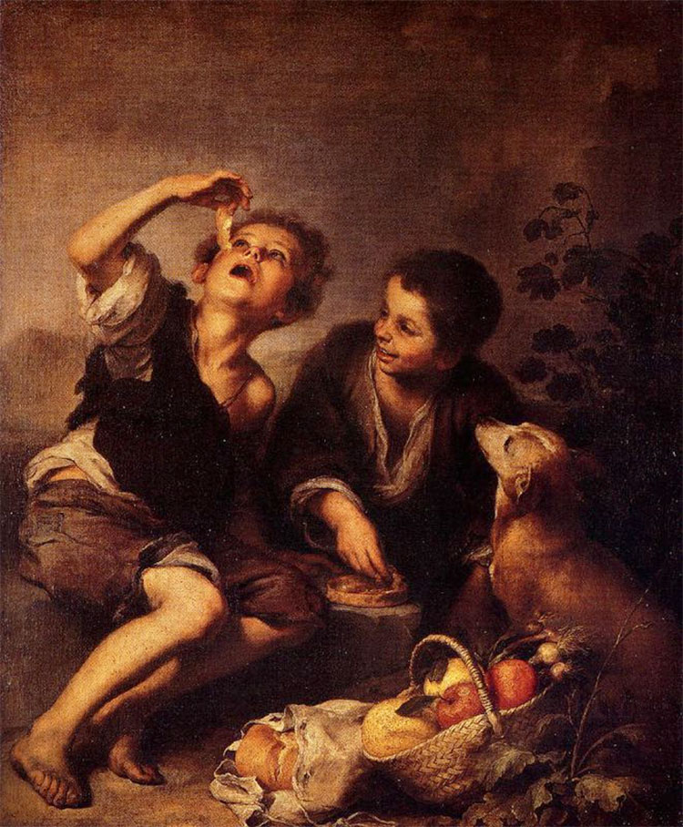 Niños comiendo de una tartera bartolome esteban murillo Bartolomé Esteban Murillo - Niños comiendo de una tartera