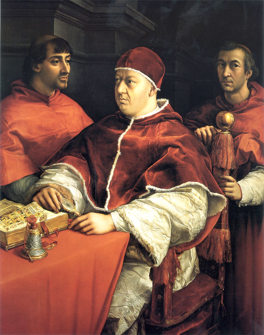 Retrato del papa León X con los cardenales Julio de Médicis y Luis de Rossi Rafael Sanzio Rafael Sanzio - Retrato del papa León X con los cardenales Julio de Médicis y Luis de Rossi