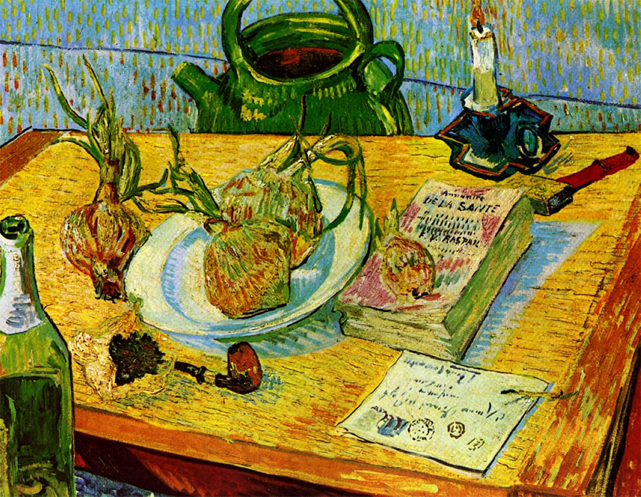 Naturaleza muerta con mesa de dibujo Vincent van Gogh - Naturaleza muerta con mesa de dibujo, pipa, cebollas y cera